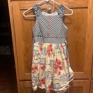 Bonnie Jean Black and White Chevron Dress with Floral Skirt